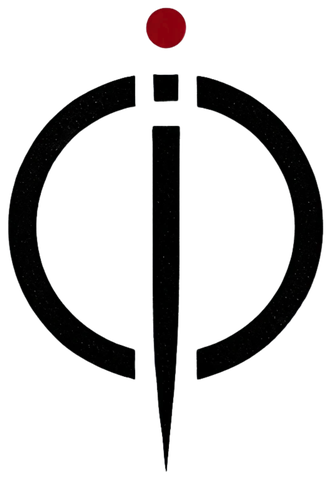 The Fractum symbol: a circle pierced by a blade, a red dot rising above it